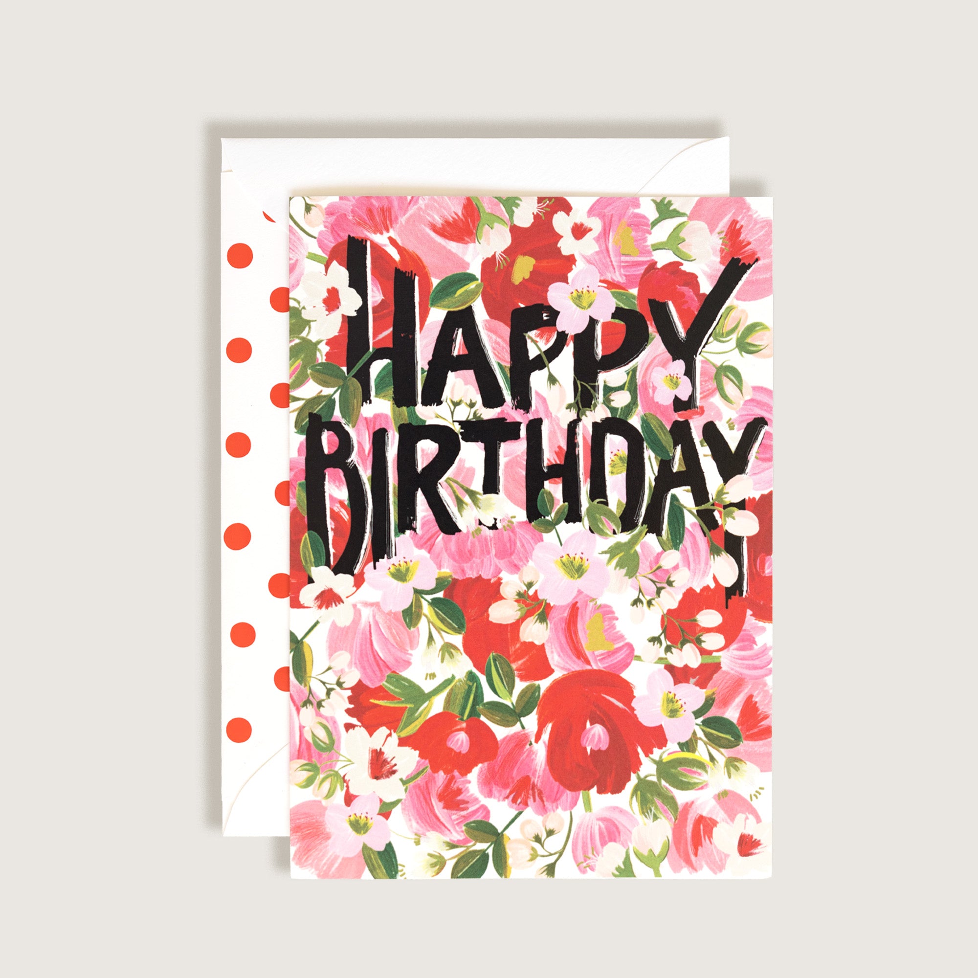 Happy Birthday Red and Pink Blooms Greeting Card