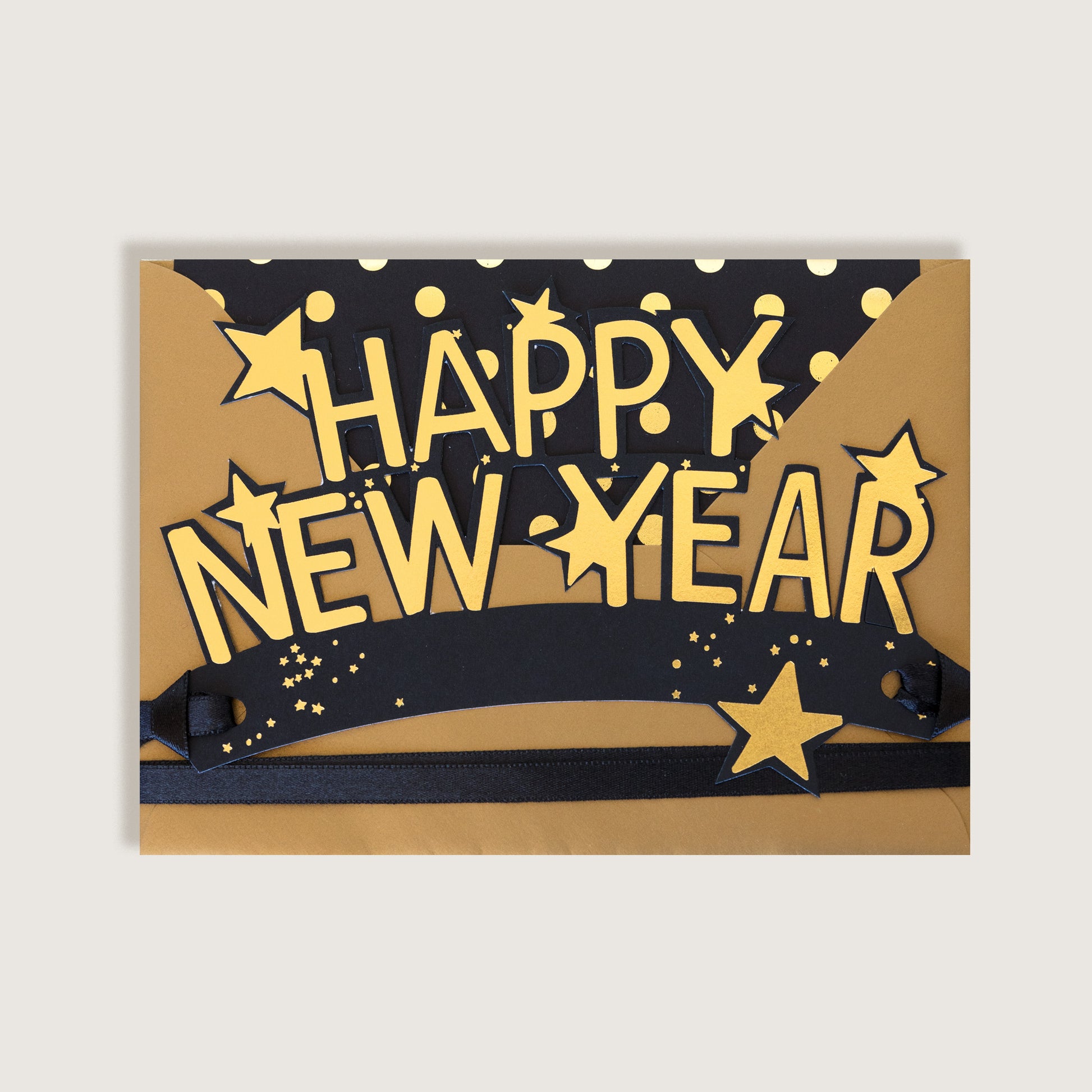 Happy New Year Black & Gold Crown Card