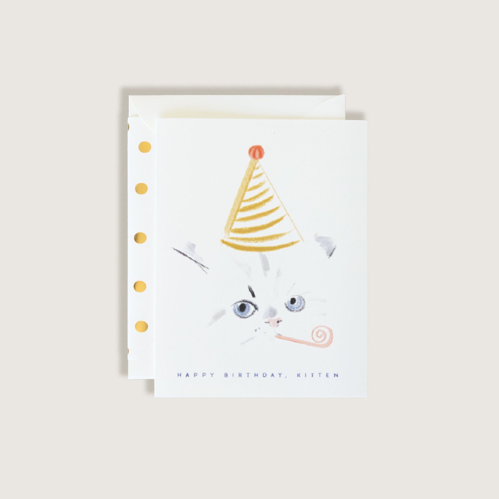 Adorable Kitten with Party Hat Happy Birthday Card and Envelope
