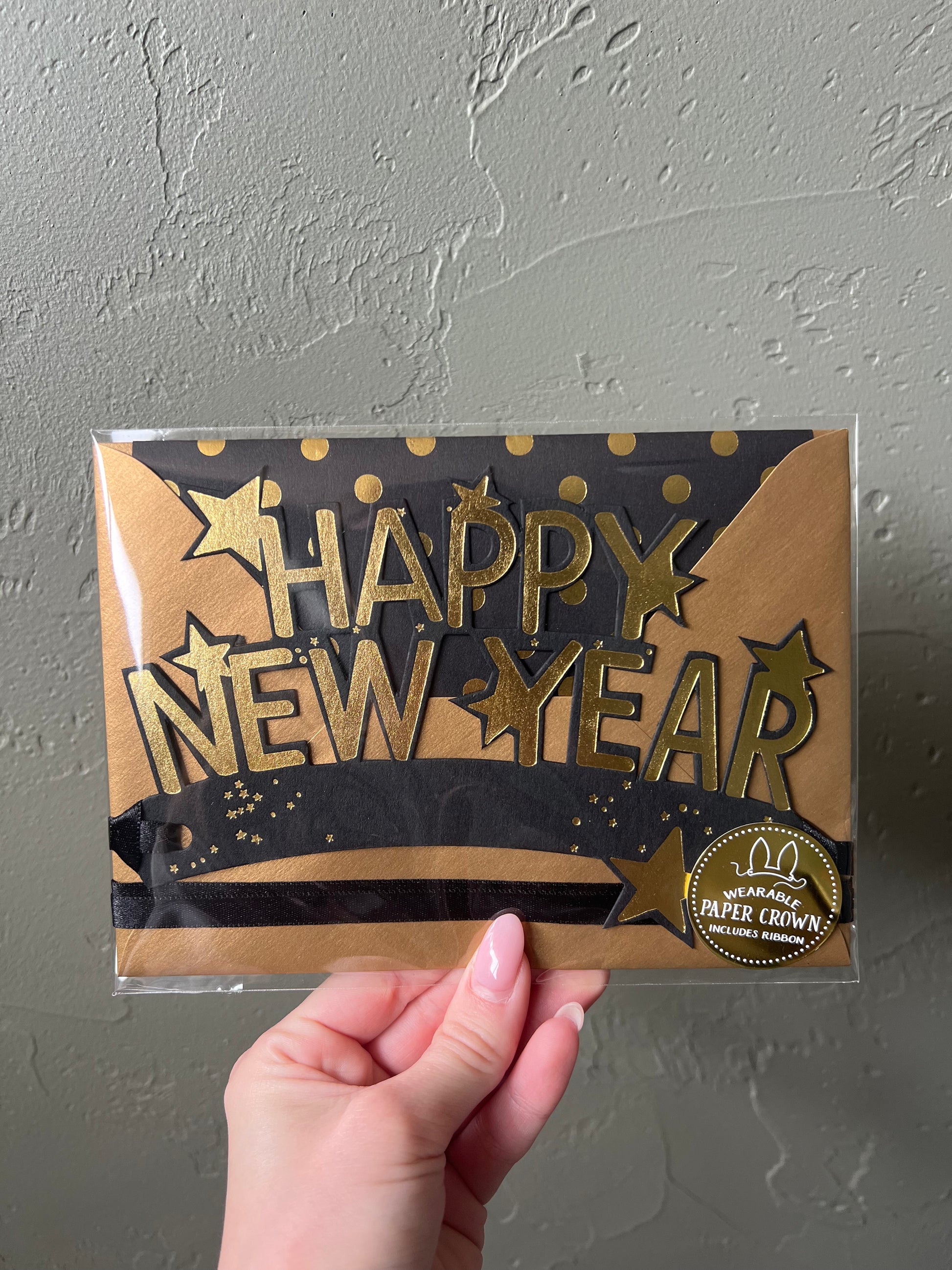 Black Happy New Year Crown Card