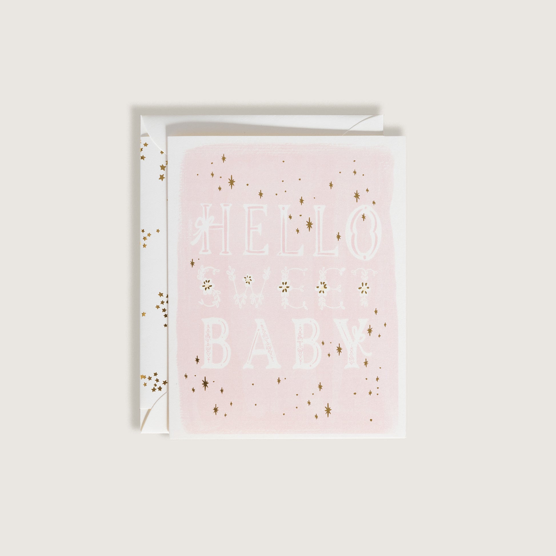 Hello Sweet Baby Pink w Gold Letters Baby Greeting Card