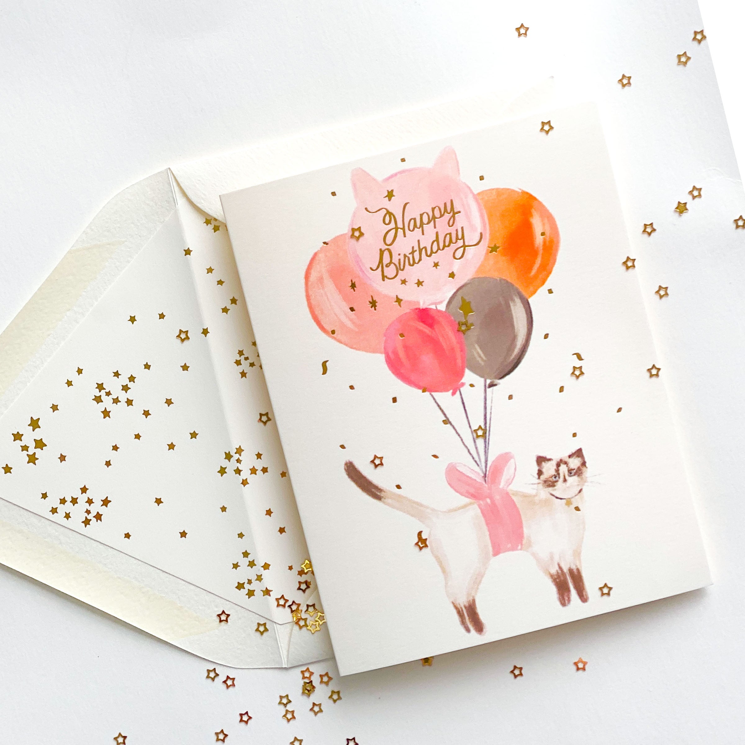 Happy Birthday Balloon Cat Greeting Card