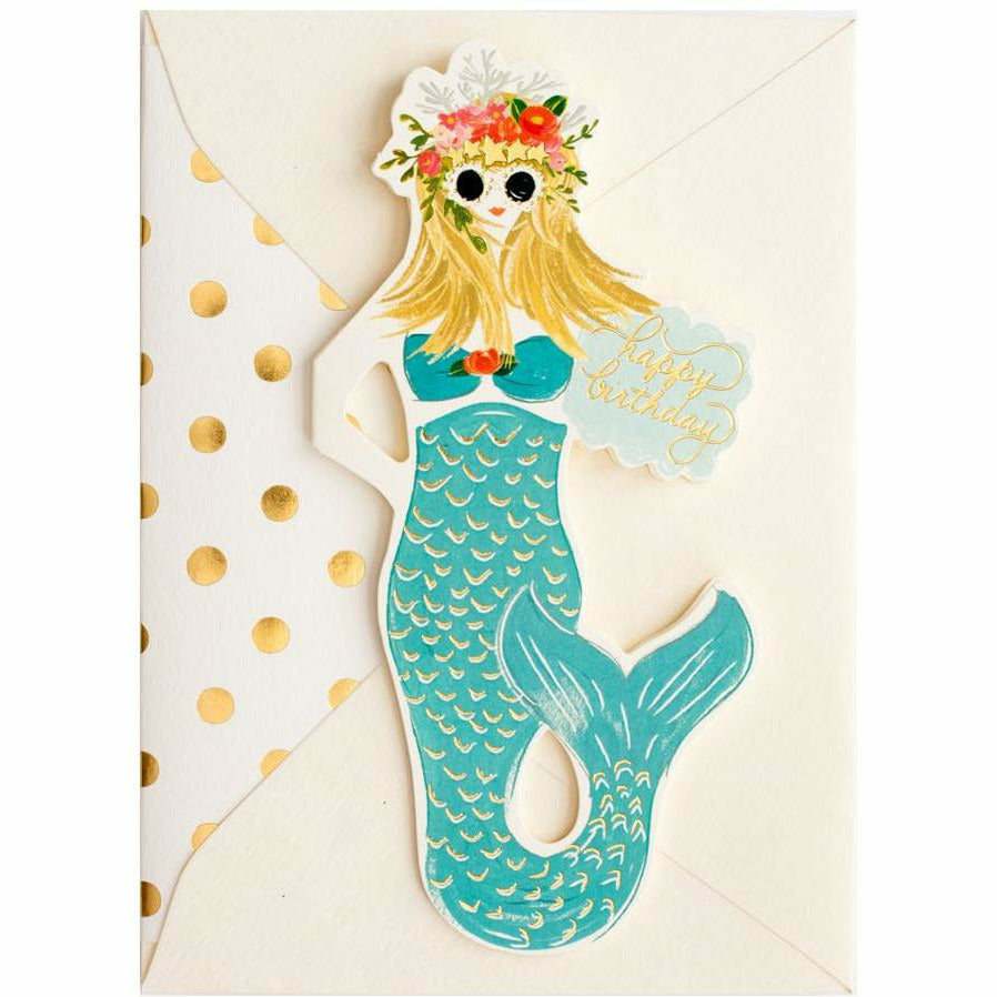 Mermaid Happy Birthday folded card - The First Snow