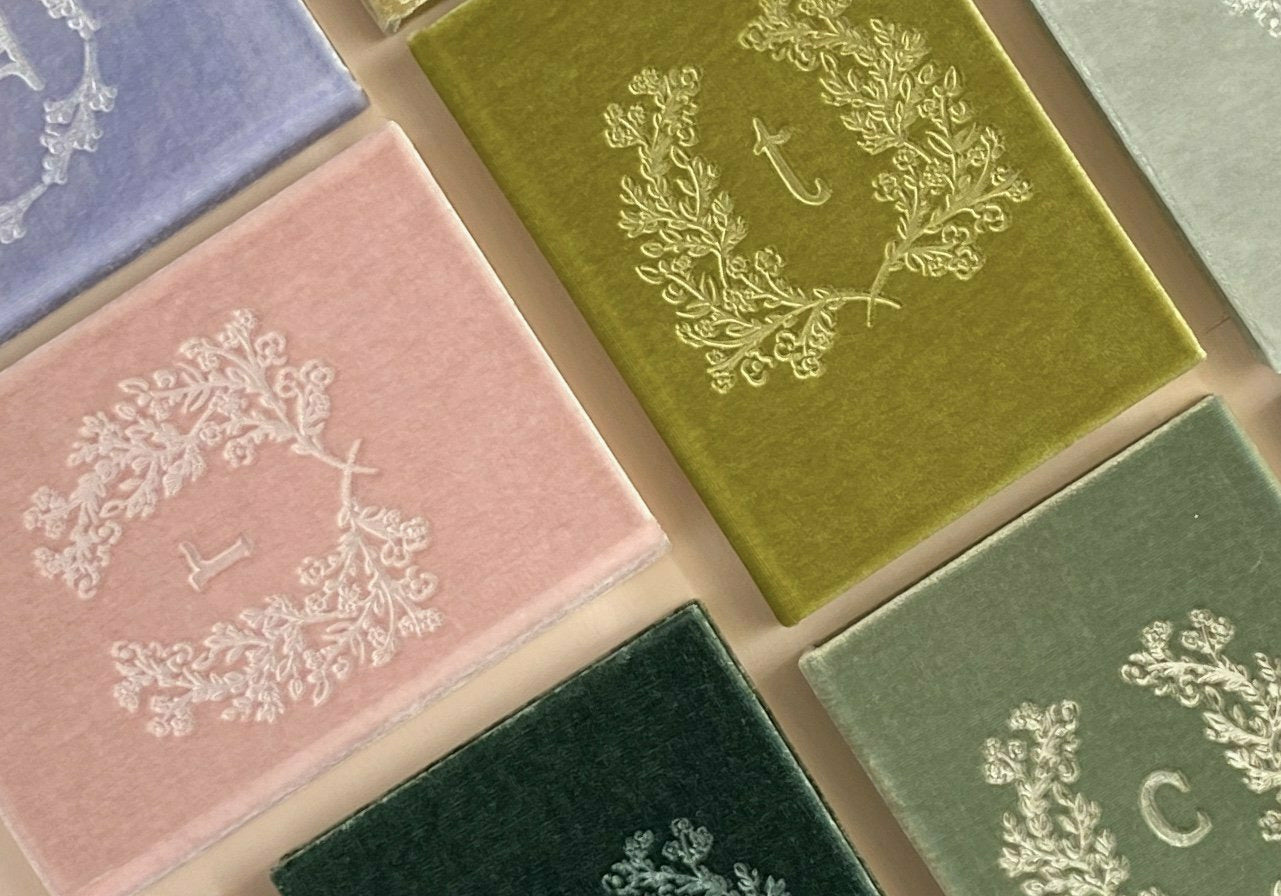 Petite Silk Velvet Monogram Crest Book - The First Snow