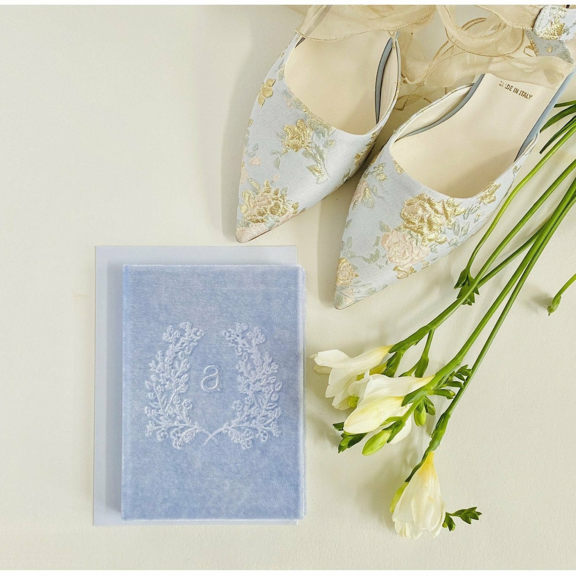 Petite Silk Velvet Monogram Crest Book - The First Snow