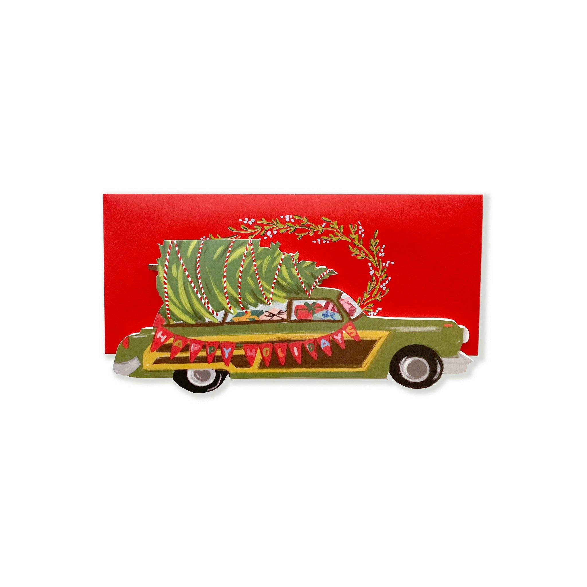 Holiday Tree Wagon Card - The First Snow