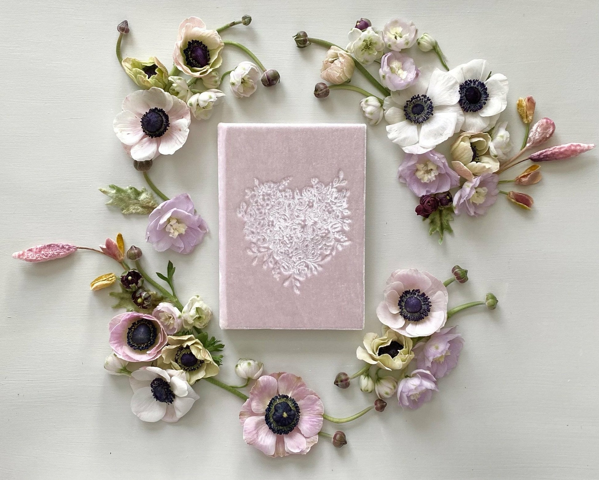 Petite Floral Heart Soft Velvet-Covered Notebook with Lined Pages - The First Snow